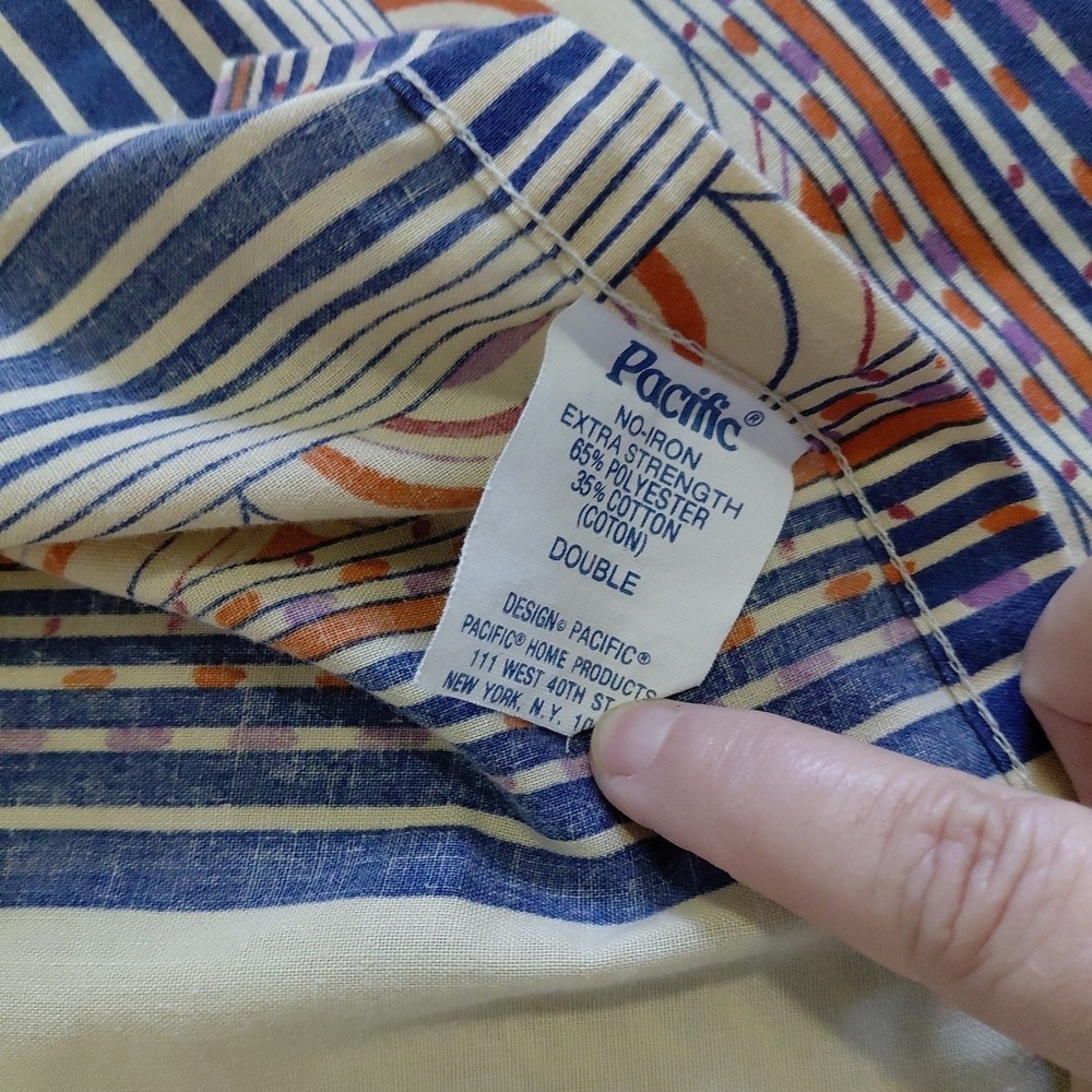 Set of 3 Pacific Top Sheet DOUBLE 2 Pillowcases Beige Arch Stripe VTG Retro 80's - Picture 5 of 9
